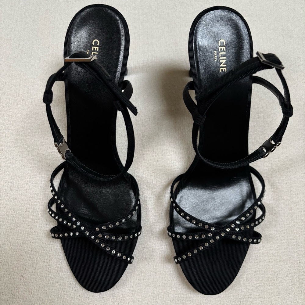 CELINE Soir Sandals in Grosgrain and Strass Crystals - Picture 3 of 16